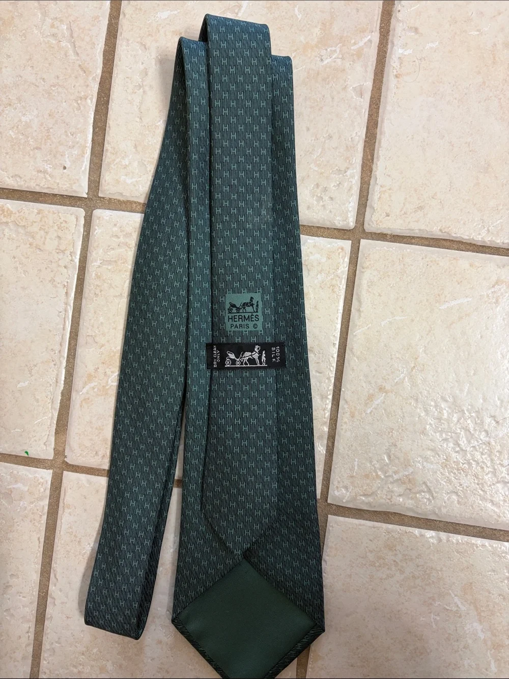 Hermes Dark Green Micro-Pattern Silk Tie